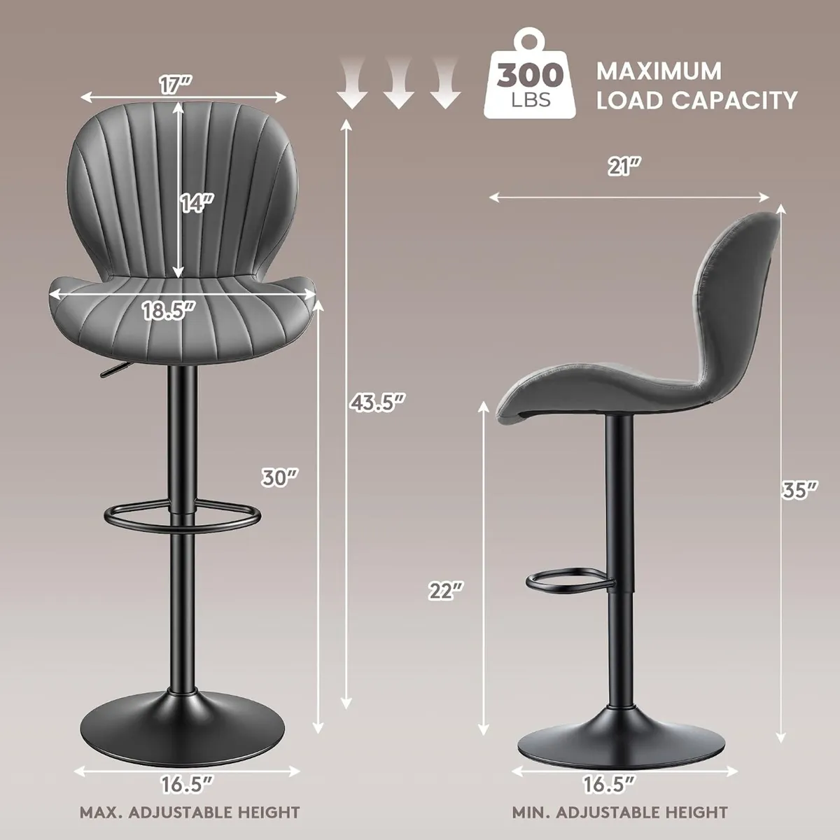 Bar Stools 360° Swivel Chairs Kitchen (Set of 2) - Image 2