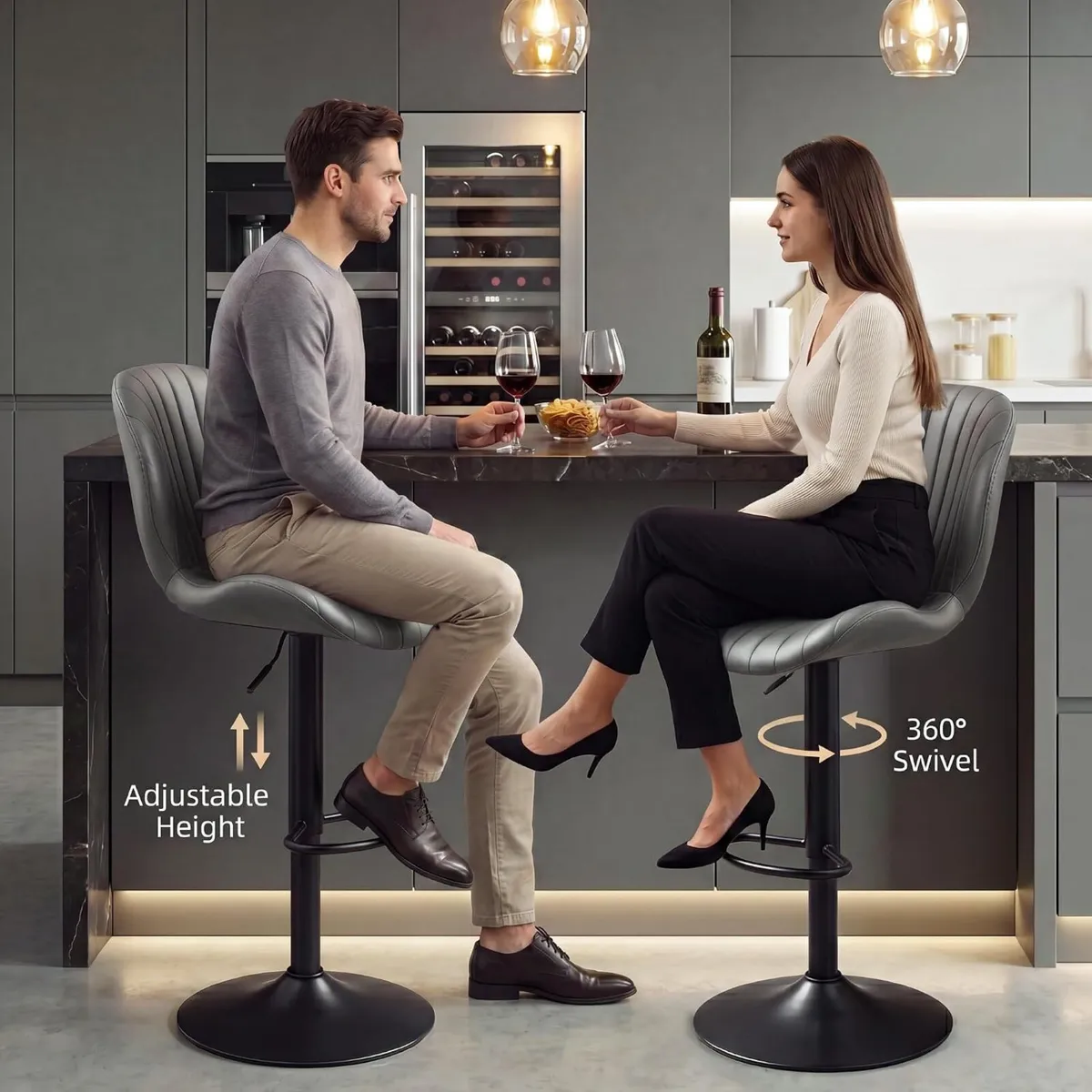 Bar Stools 360° Swivel Chairs Kitchen (Set of 2) - Image 3
