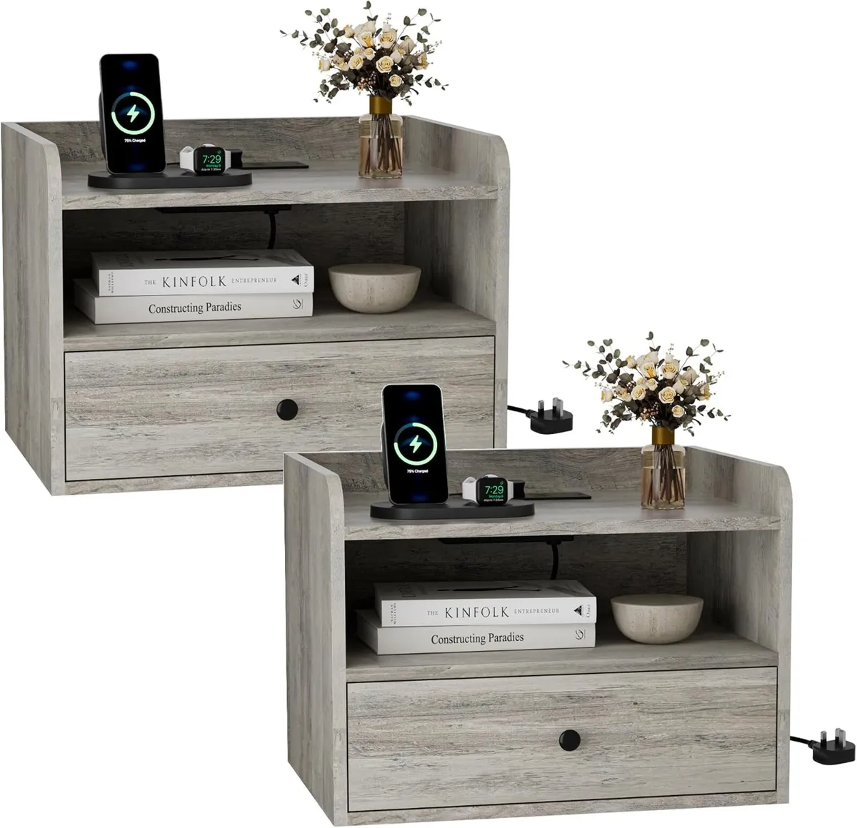 Floating Bedside Table Sockets and USB (Set of 2) - Image 1