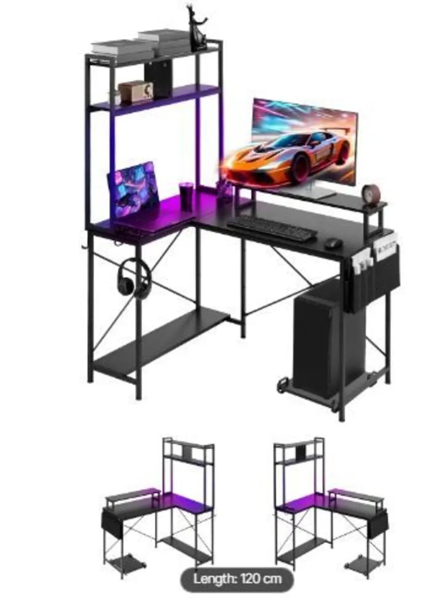 L-Shaped Gaming Desk with LED Lights - Image 2