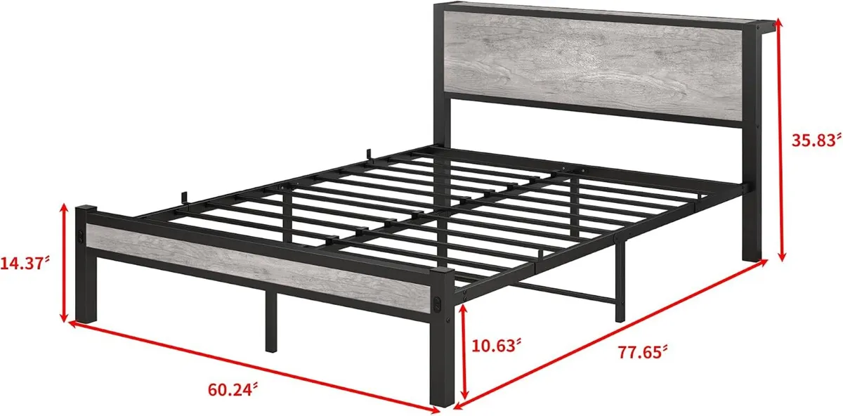 Bed Frame with Storage Wooden Headboard Metal - Image 2