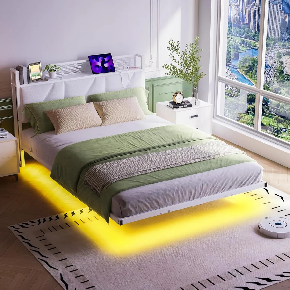 Floating Bed Frame with Upholstered Headboard - Image 3