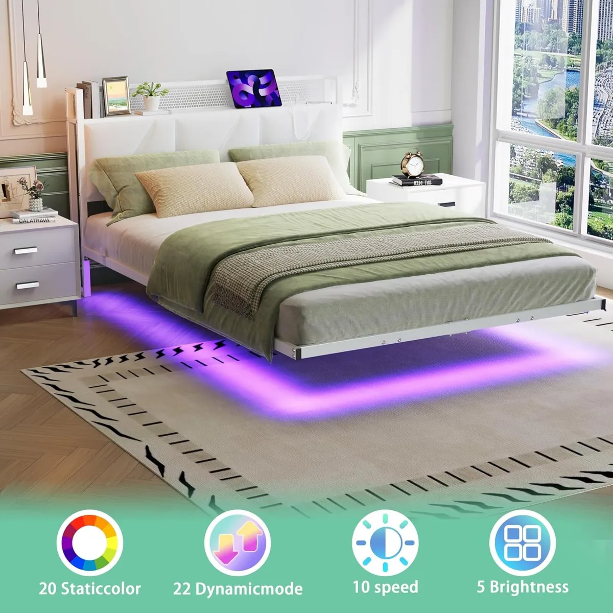 Floating Bed Frame with Upholstered Headboard - Image 4