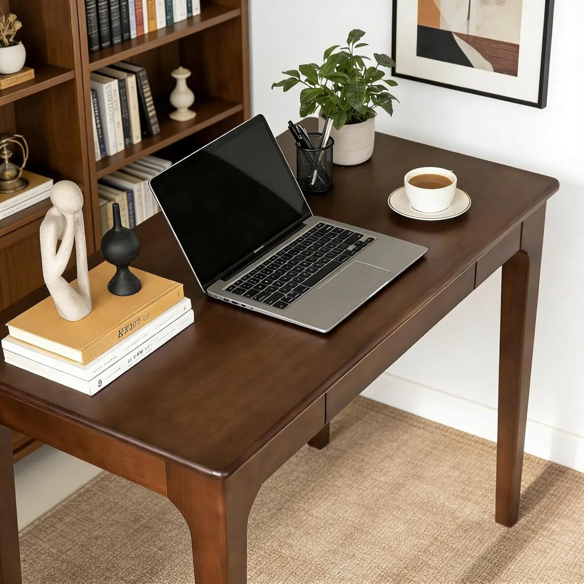 Small Desk with Drawers Solid Wood Computer - Image 4
