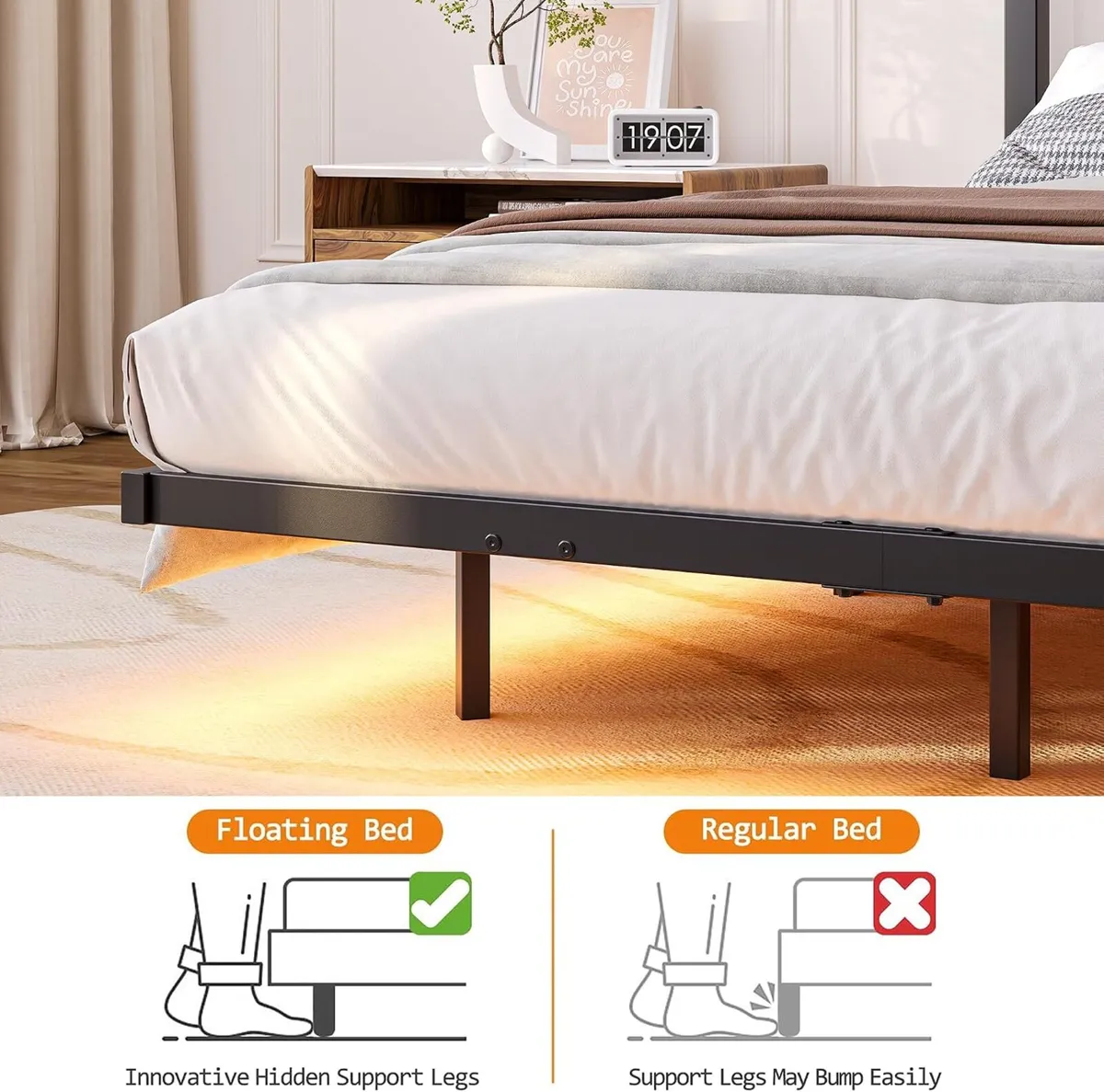 Floating Bed Frame with LED Lights Charging - Image 4