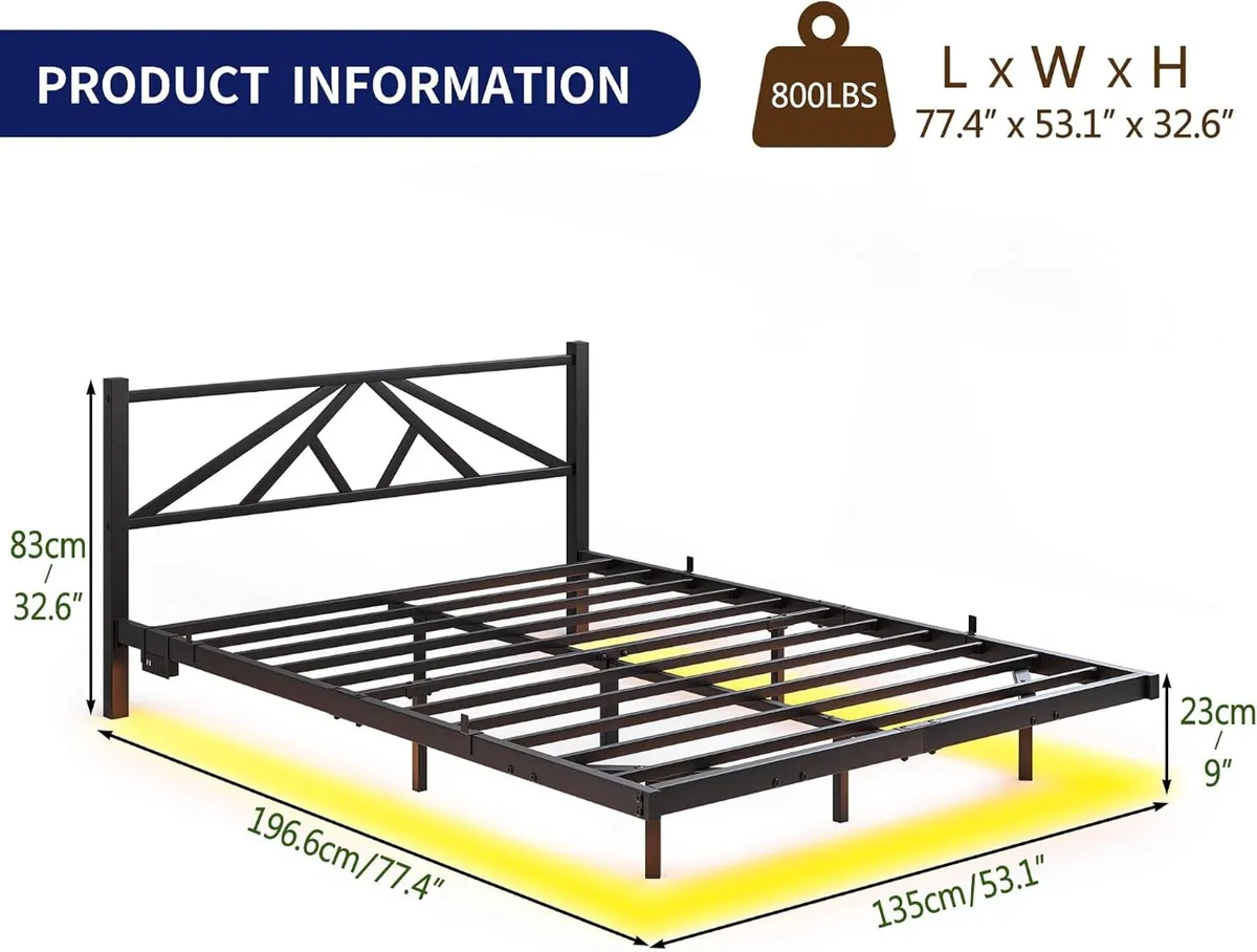 Floating Bed Frame with LED Lights Charging - Image 2
