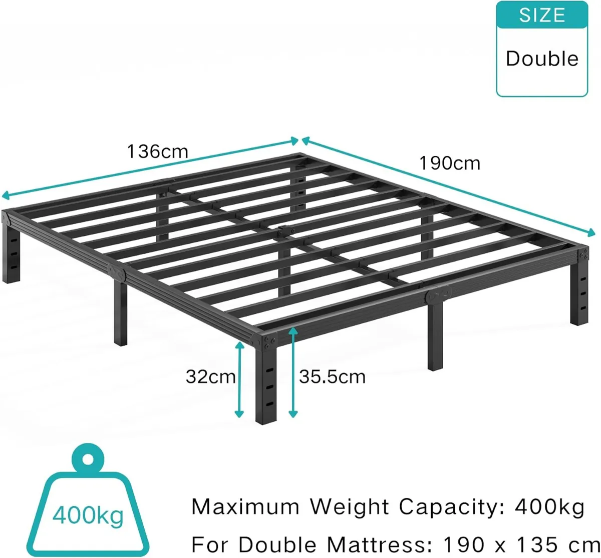 Metal Bed Frame Sturdy Platform - Image 2