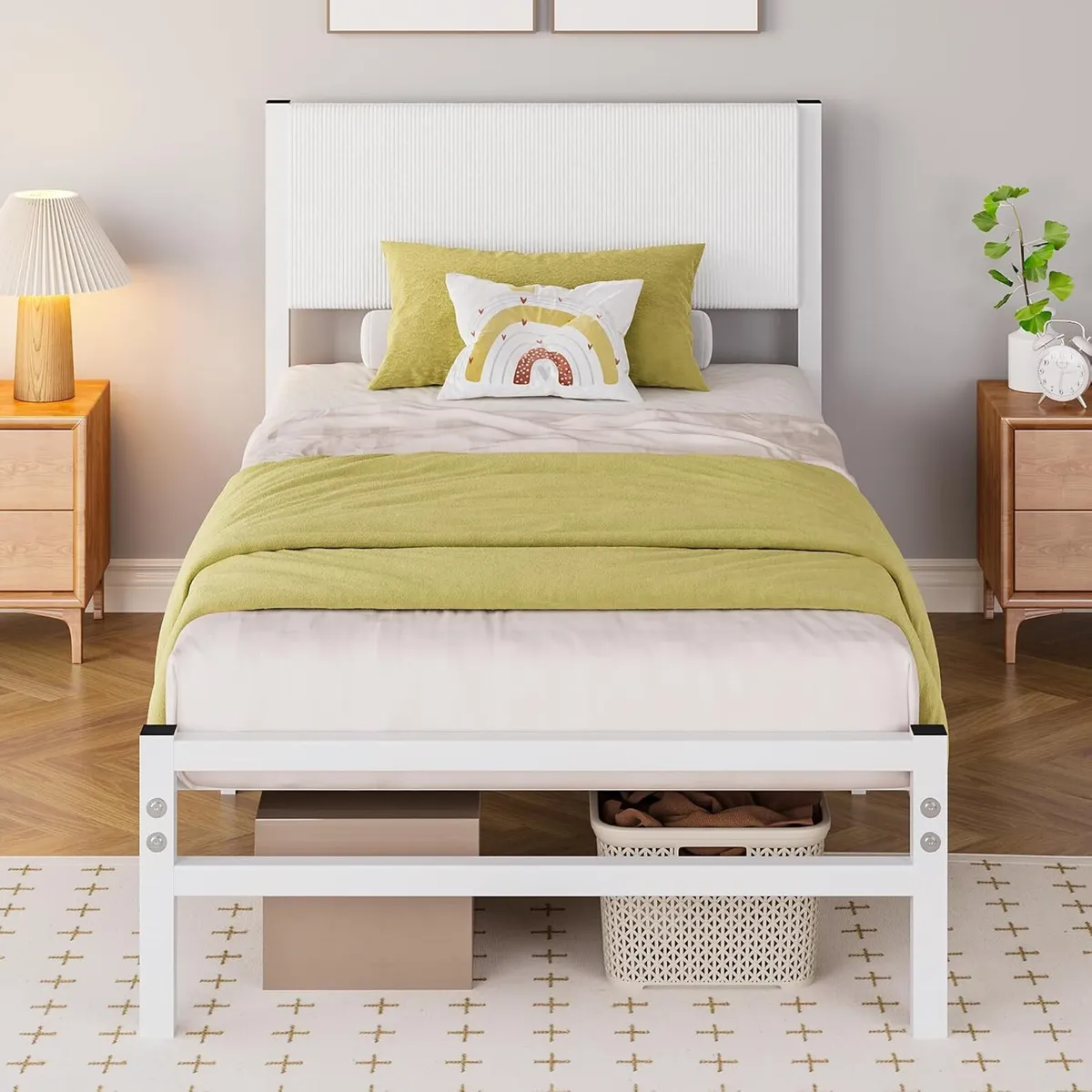 Bed Frame with Velvet Headboard - Image 1