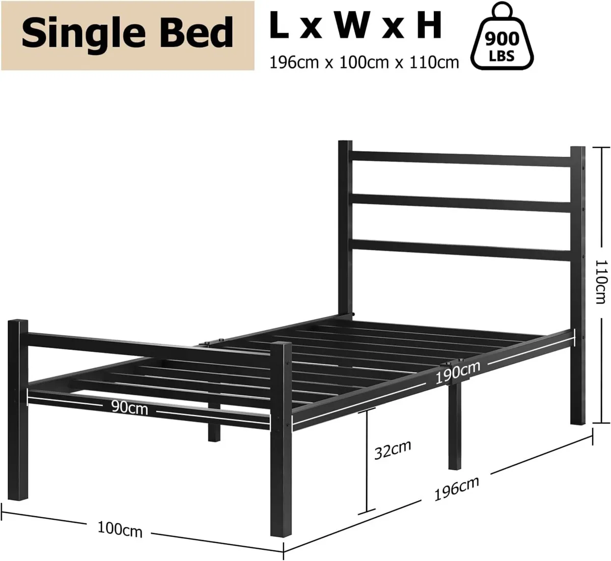 Metal Bed Frame Iron with Headboard and Footboard - Image 2