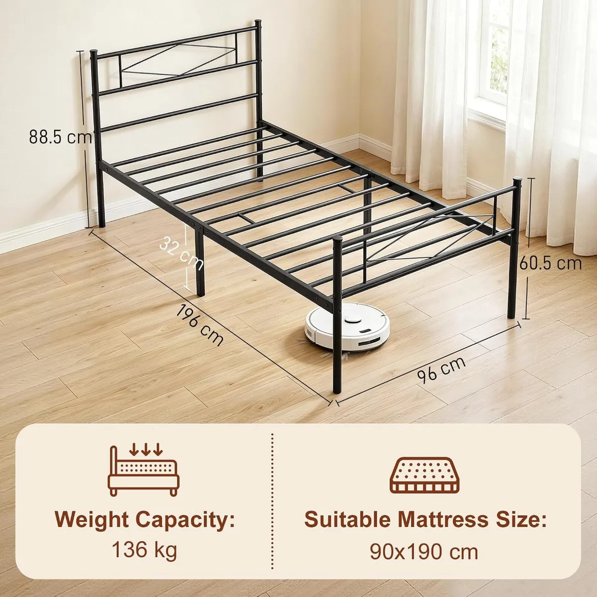 Bed Frame with Headboard and Footboard Metal - Image 2
