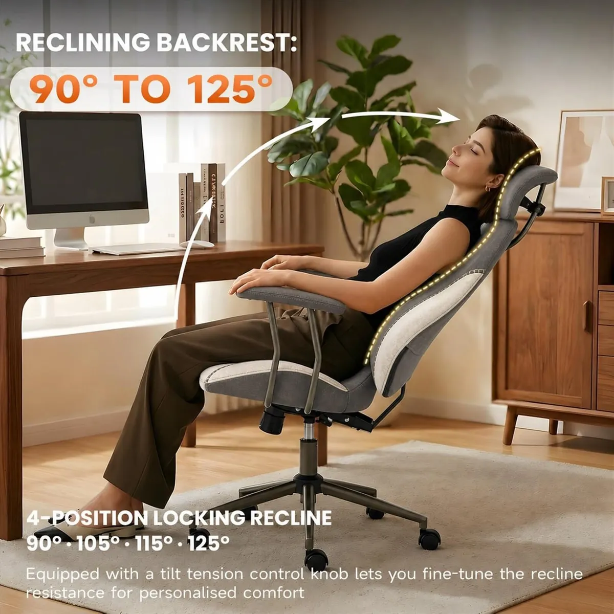 Suede Fabric Desk Office Chair High Back Ergonomic - Image 4