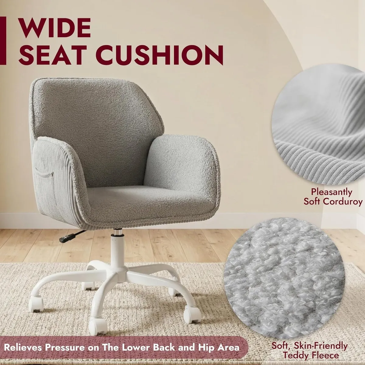 Teddy Fleece Desk Chair 150KG Capacity Swivel - Image 3