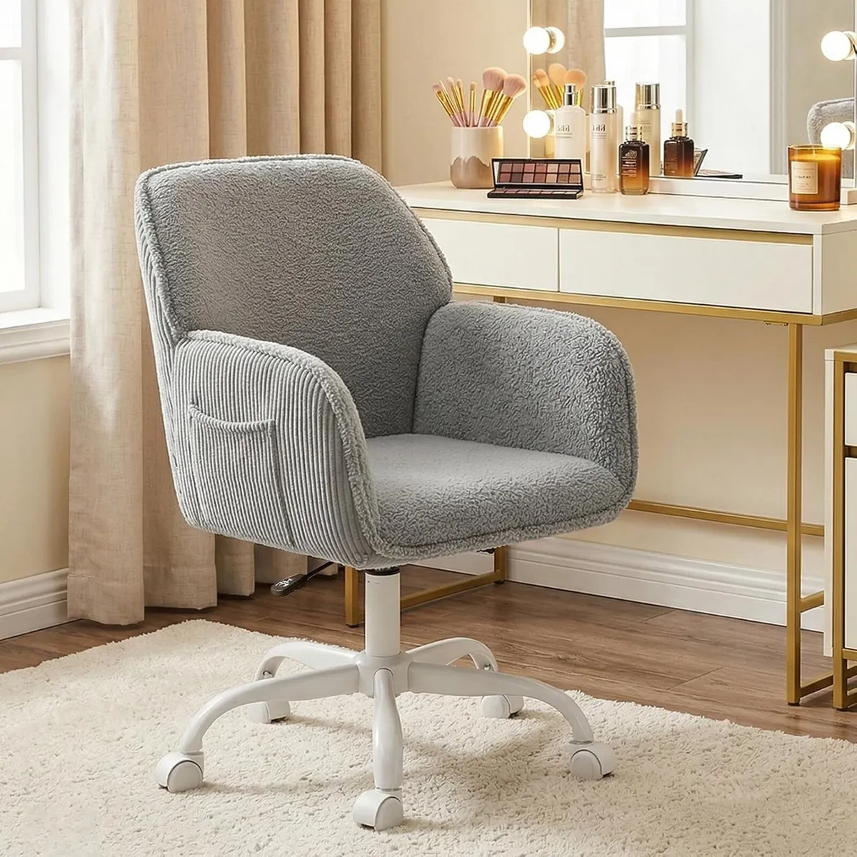 Teddy Fleece Desk Chair 150KG Capacity Swivel - Image 1