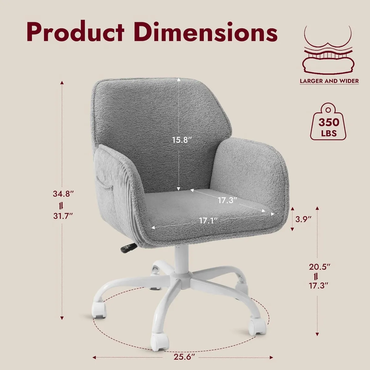 Teddy Fleece Desk Chair 150KG Capacity Swivel - Image 2