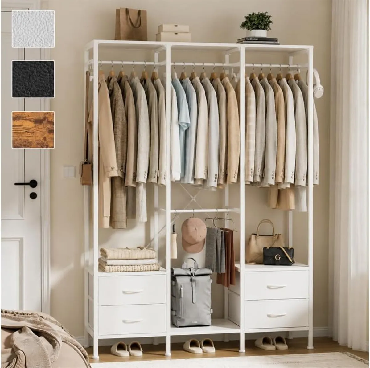 Heavy Duty Clothing Rail Wardrobe with 4 Drawers - Image 4