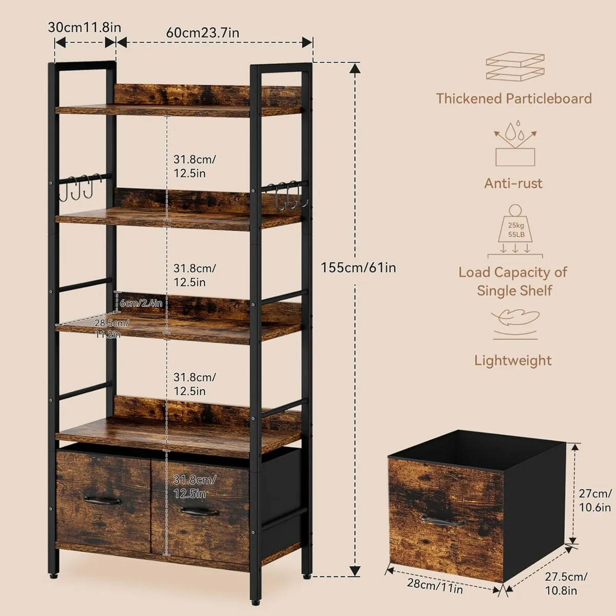 Bookshelf 5 Tier Bookshelves with 2 Fabric Cloth - Image 3