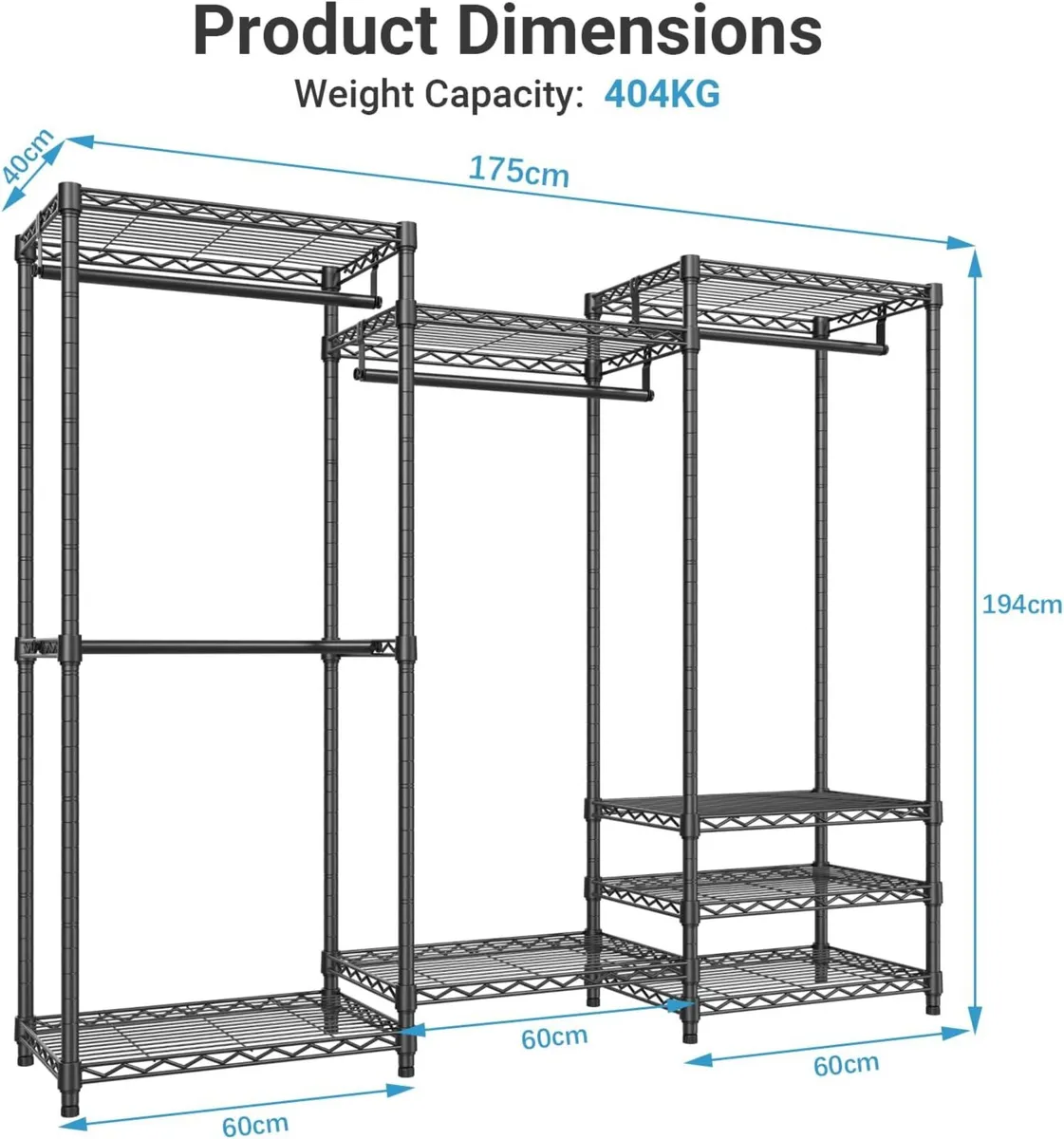 V5 Heavy Duty Clothes Rail 4 Rods 8 Shelves - Image 2