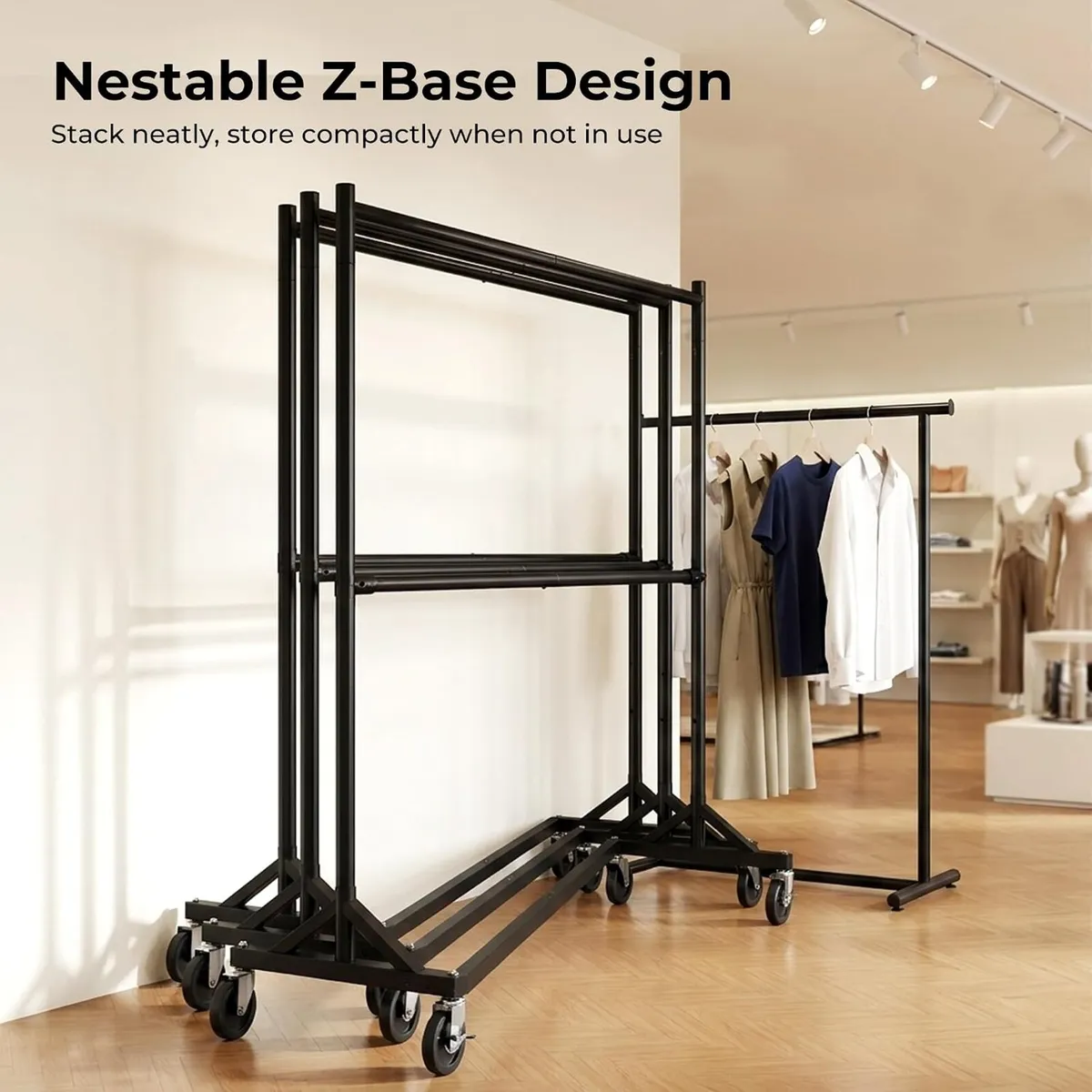 Commercial Heavy Duty Double Clothing Rack Z Base - Image 2