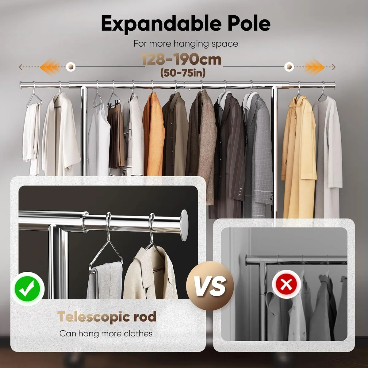 Heavy Duty Clothes Rail 204KG Capacity Adjustable - Image 4