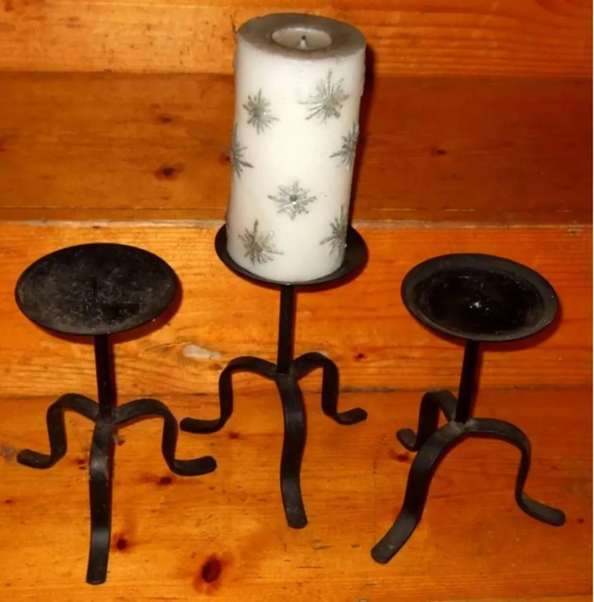 Vintage Wrought Iron Tripod Candle Holders - Image 1