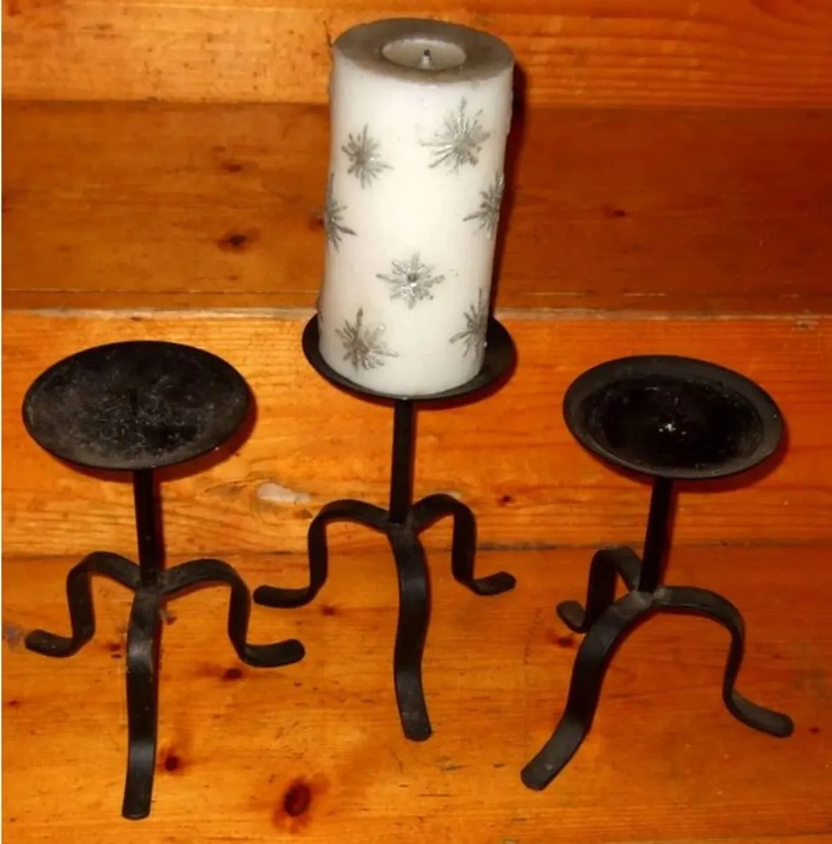 Vintage Wrought Iron Tripod Candle Holders - Image 3