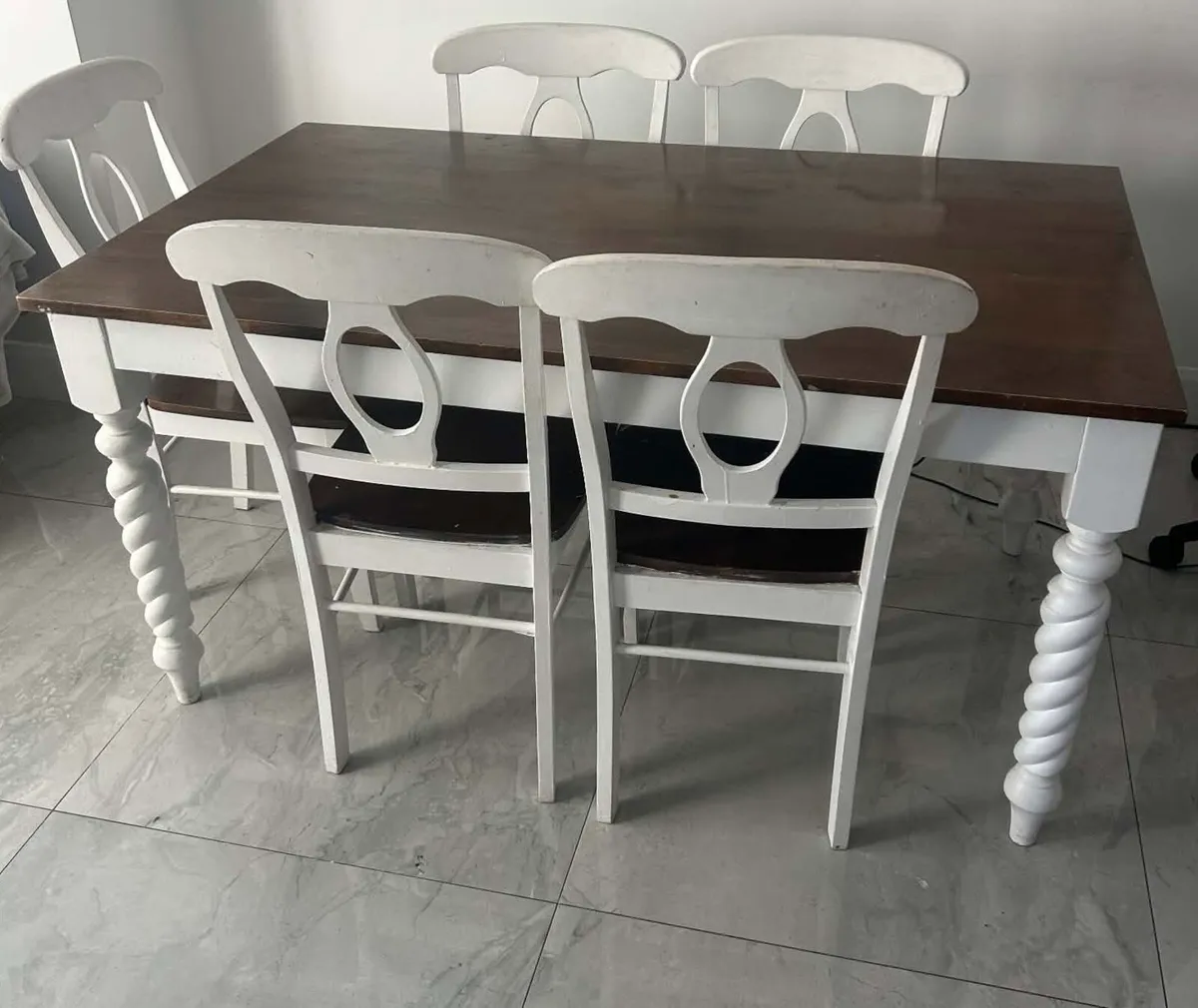 Table dark oak 160cm with 5 chairs - Image 2