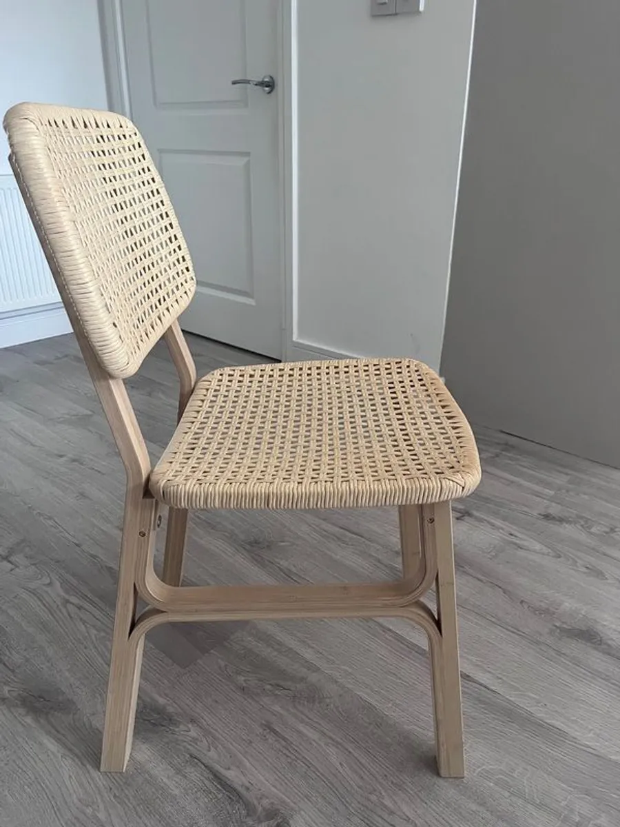 Four Voxlov IKEA light bamboo dining chairs - Image 3