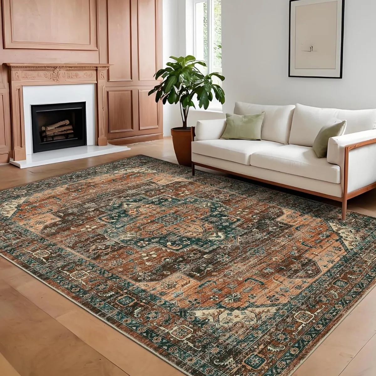 Washable Vintage Living Room Area Rug Low Pile - Image 1