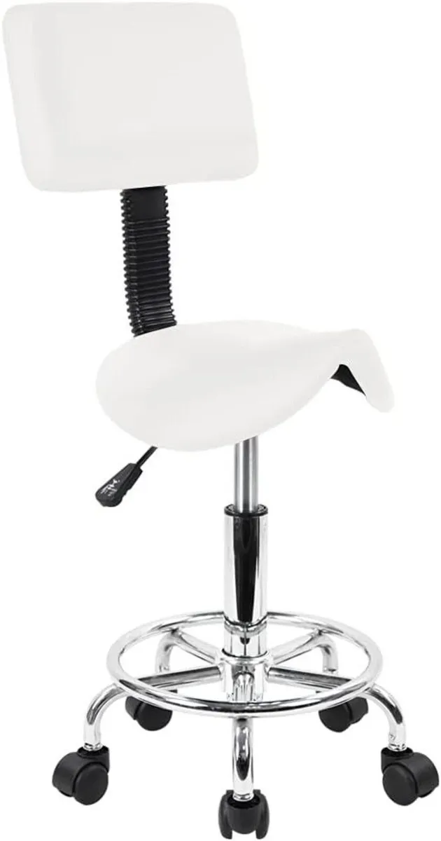 PU Leather Swivel Saddle Stool with Footrest - Image 1