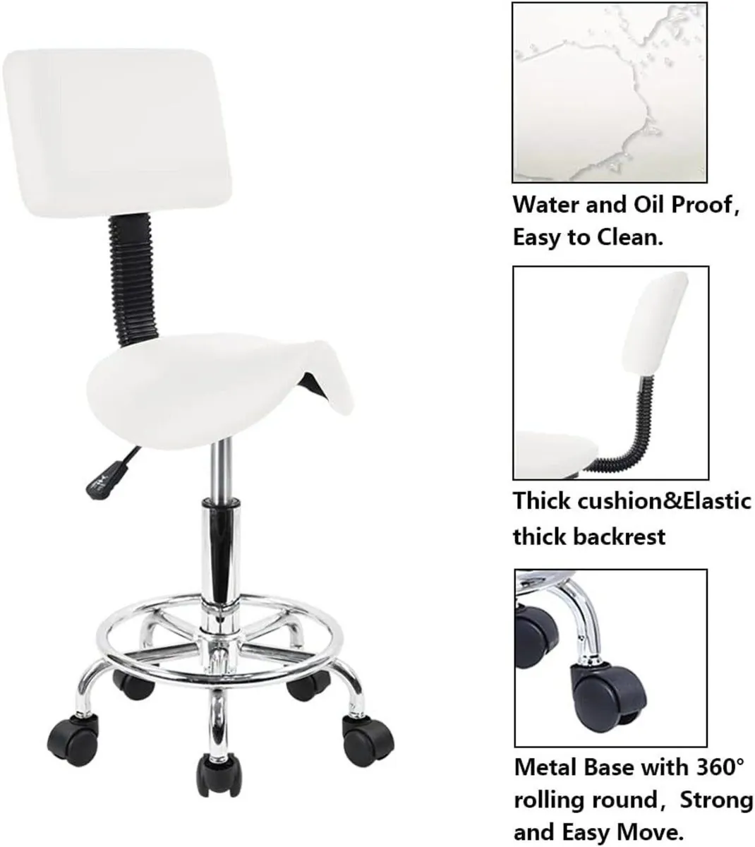 PU Leather Swivel Saddle Stool with Footrest - Image 4