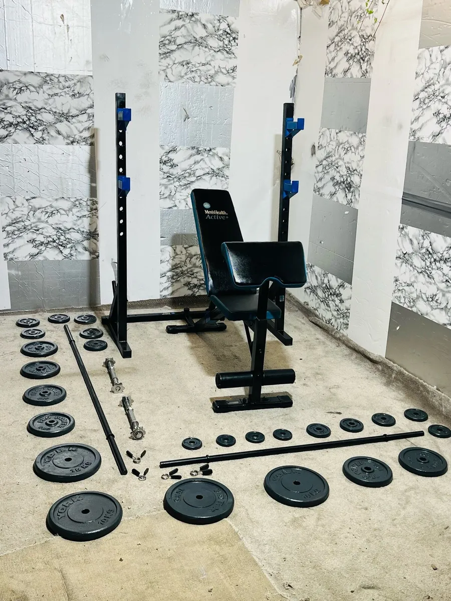 100KG IRON WEIGHTS BARBELL DUMBBELLS RACK BENCH - Image 2