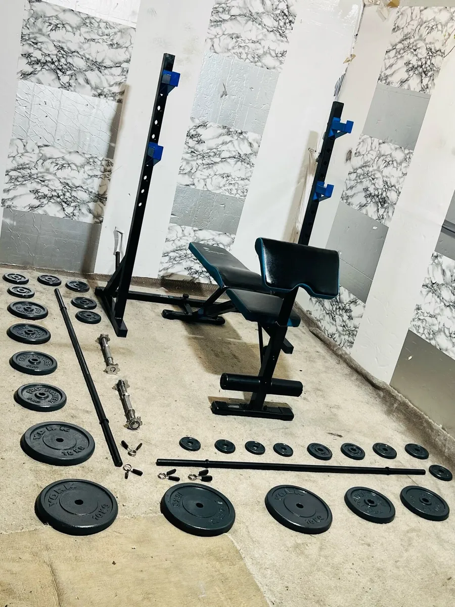 100KG IRON WEIGHTS BARBELL DUMBBELLS RACK BENCH - Image 1