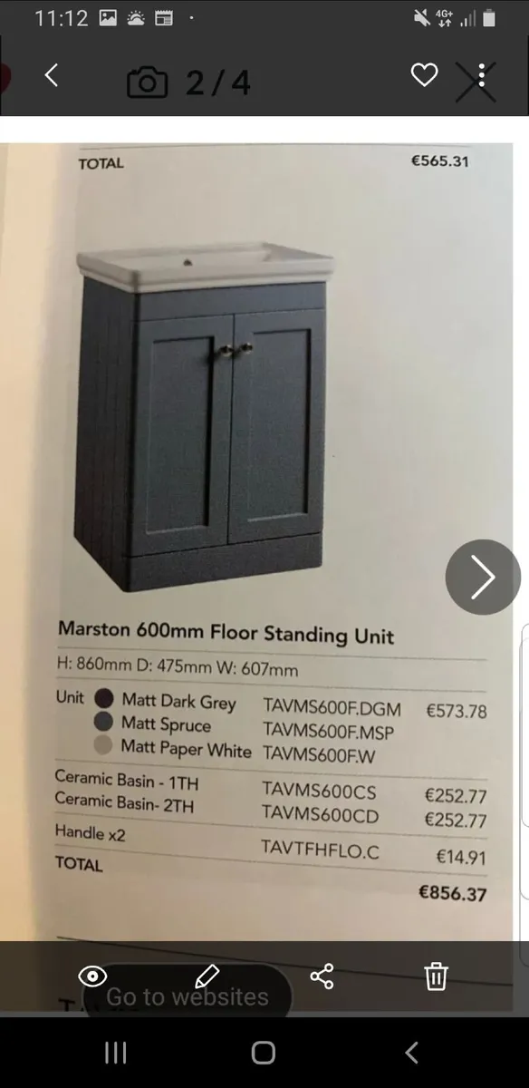 Marston bathroom sink,cabinet,taps new - Image 2
