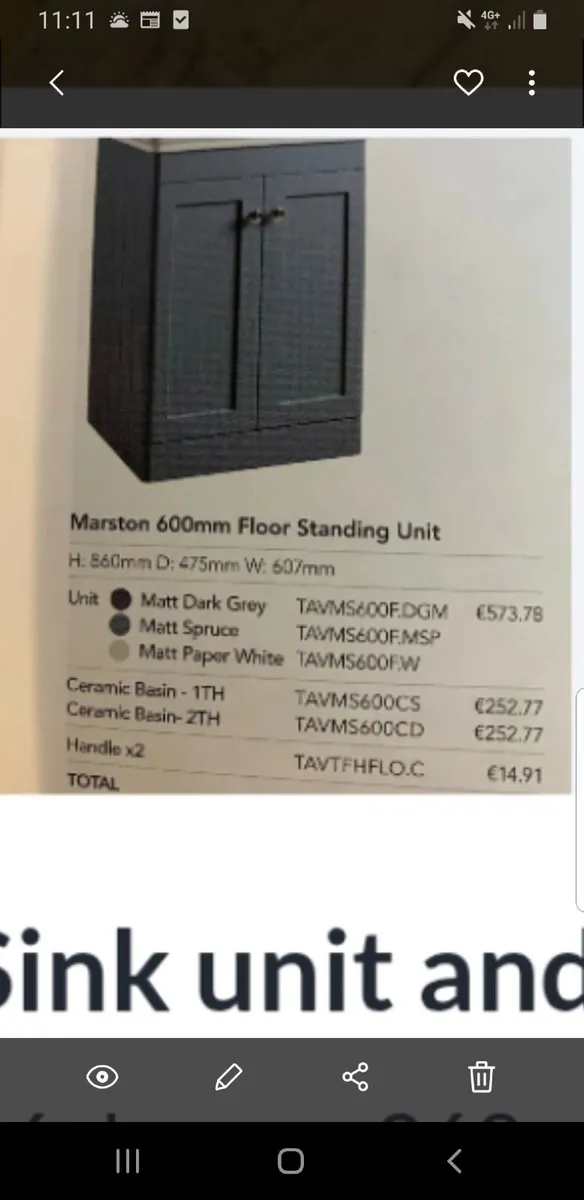 Marston bathroom sink,cabinet,taps new - Image 3