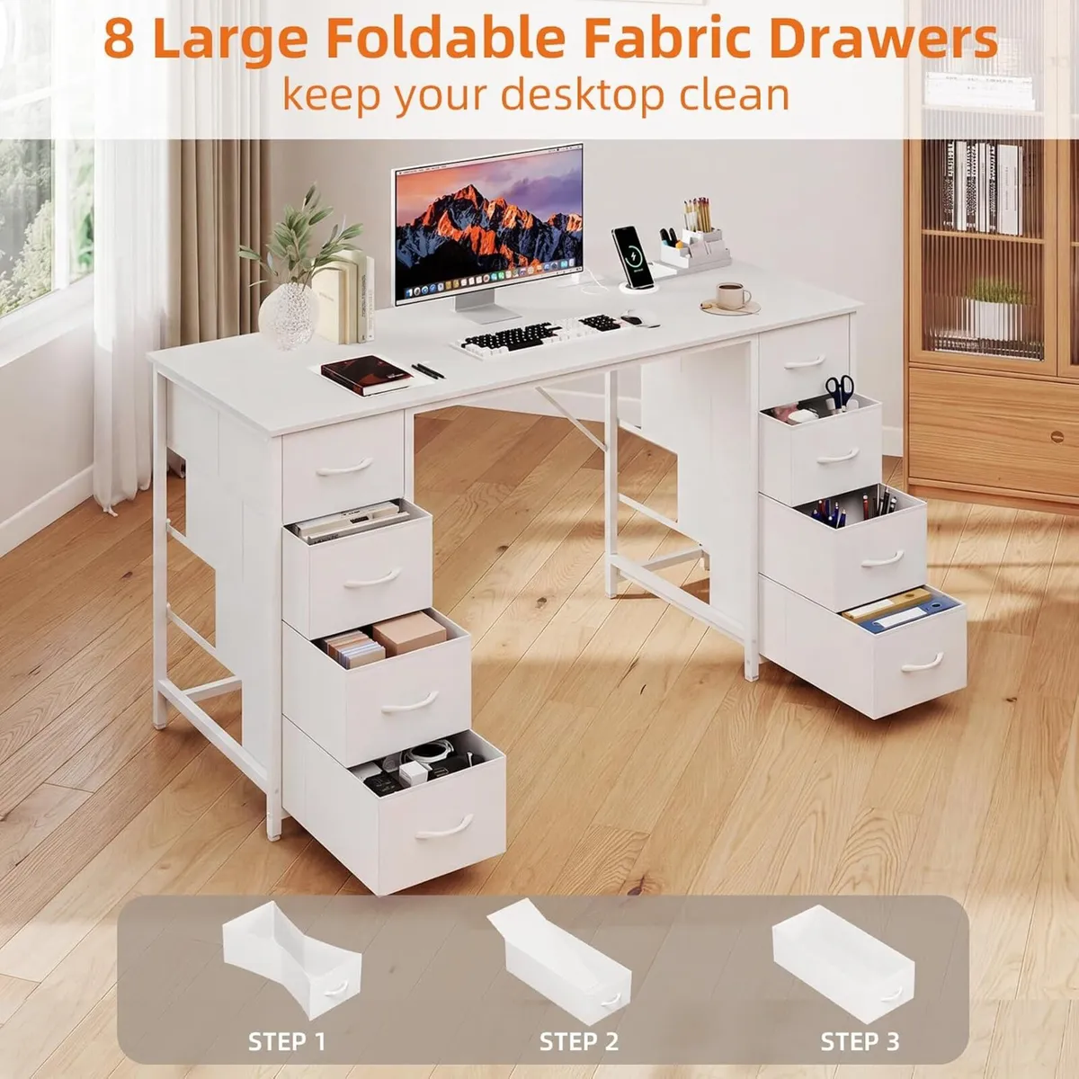 Computer Desk with 8 Fabric Drawers Home Office - Image 4