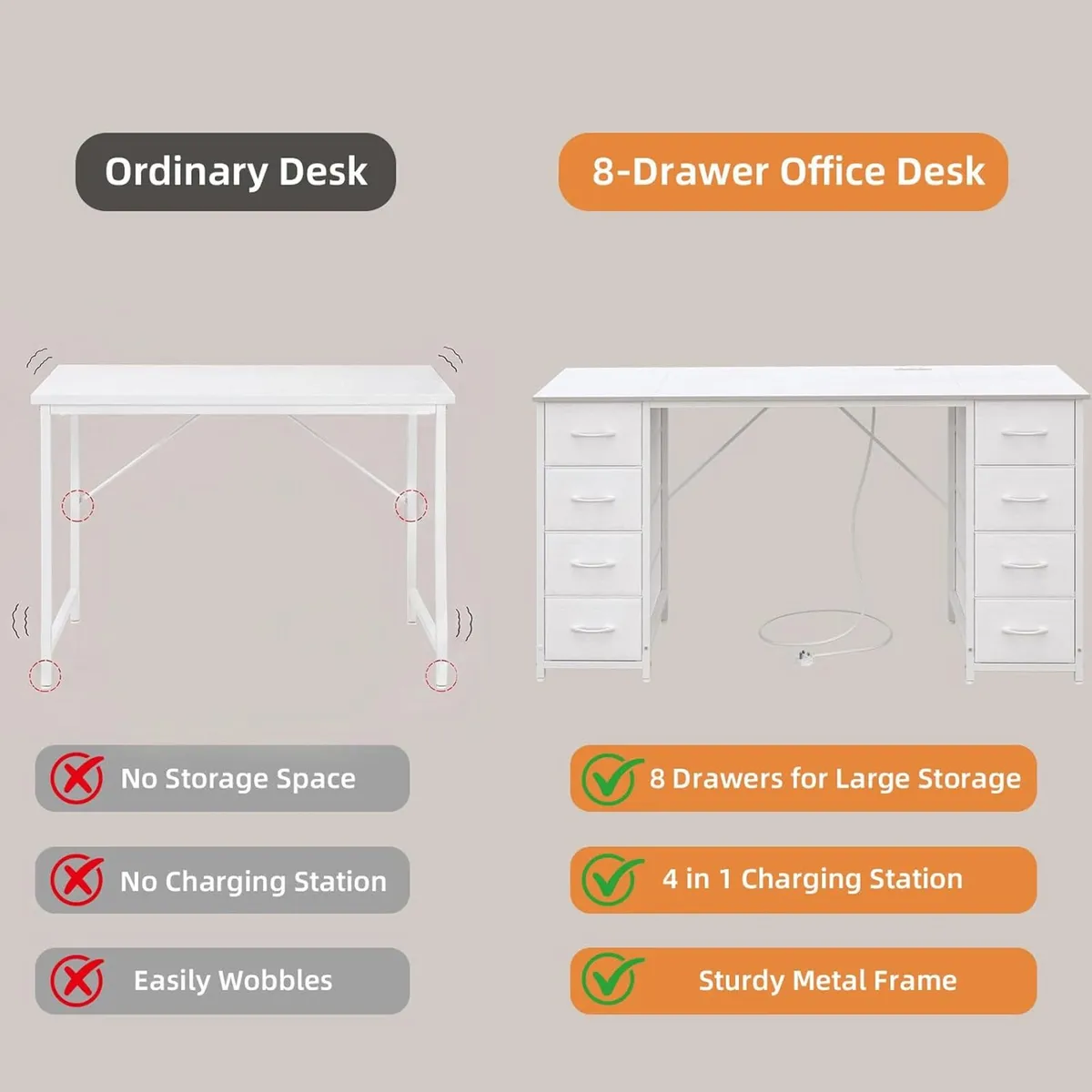 Computer Desk with 8 Fabric Drawers Home Office - Image 3