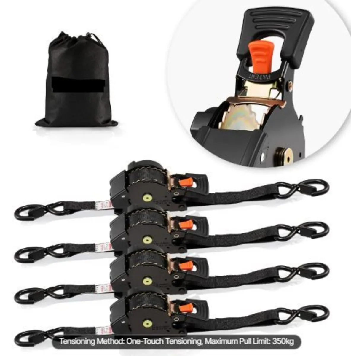 Retractable Ratchet Straps, 25.4 mm x 4.9 m, Tie - Image 1
