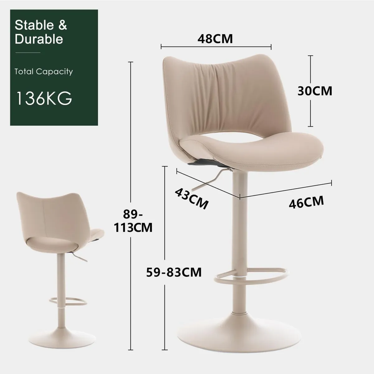 Bar Stools Adjustable Breakfast All (Set of 2) - Image 2