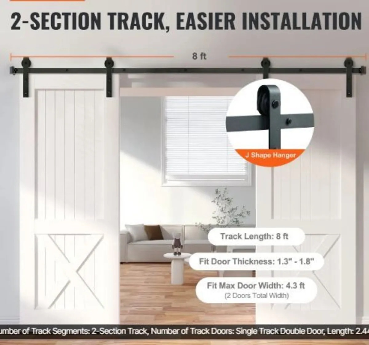 6.6FT Sliding Barn Door Hardware Kit - Image 3