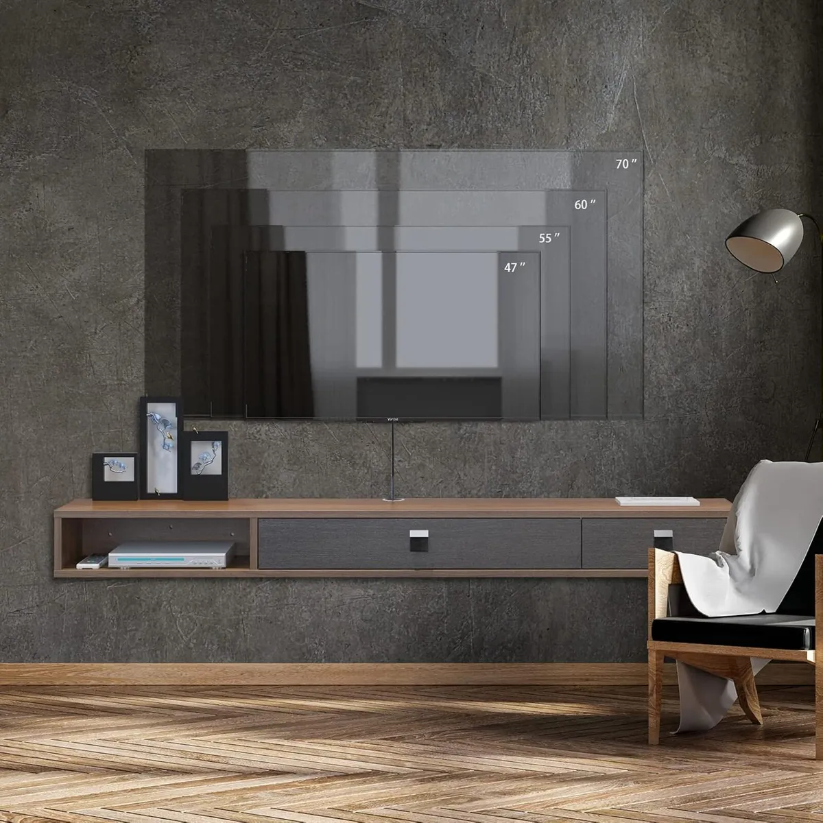Floating TV Unit 47'' Wall Mounted Cabinet Shelves - Image 4