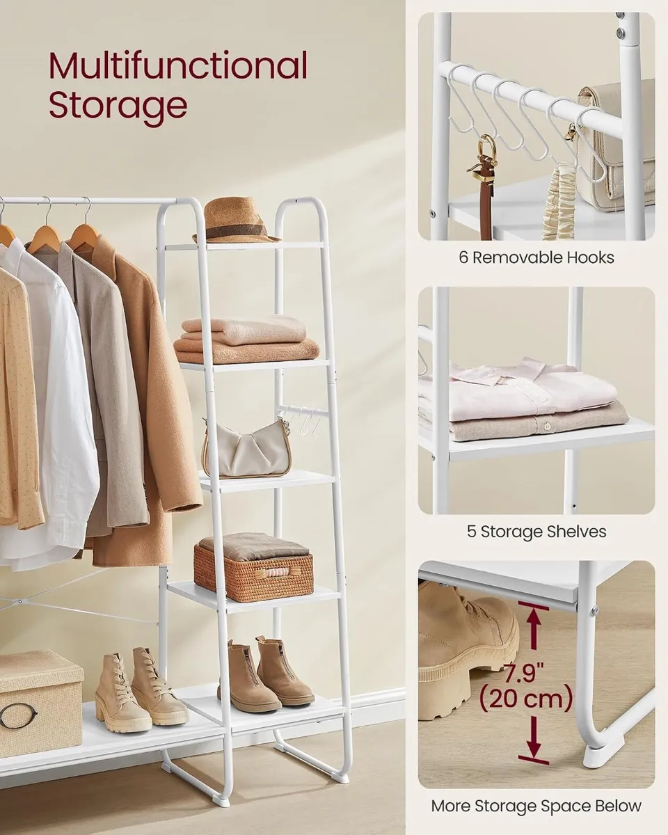 Clothes Rail Heavy-Duty Rack 5 Shelves Steel Frame - Image 4