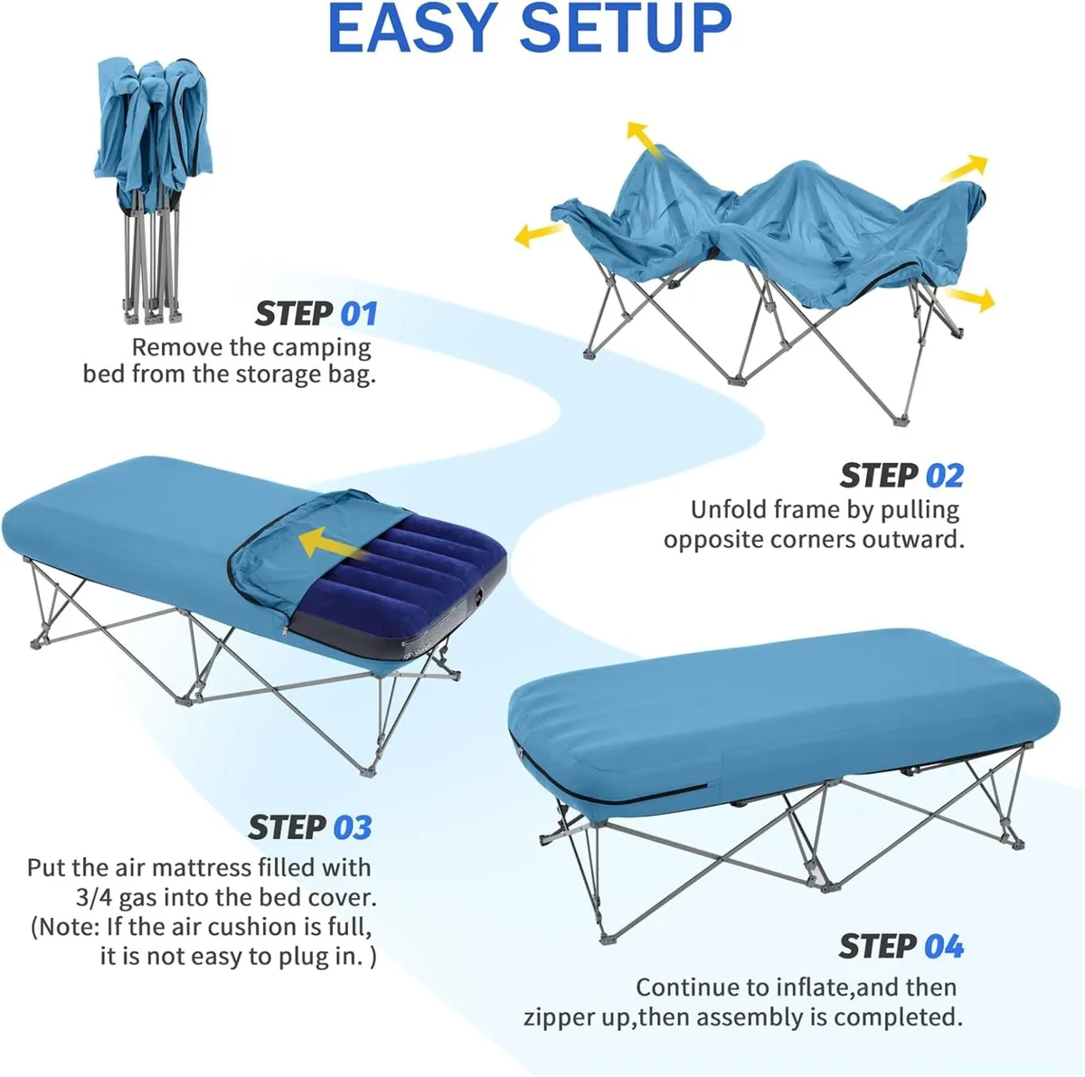 1-2 Person Camping Cot Folding Bed with Inflatable - Image 4