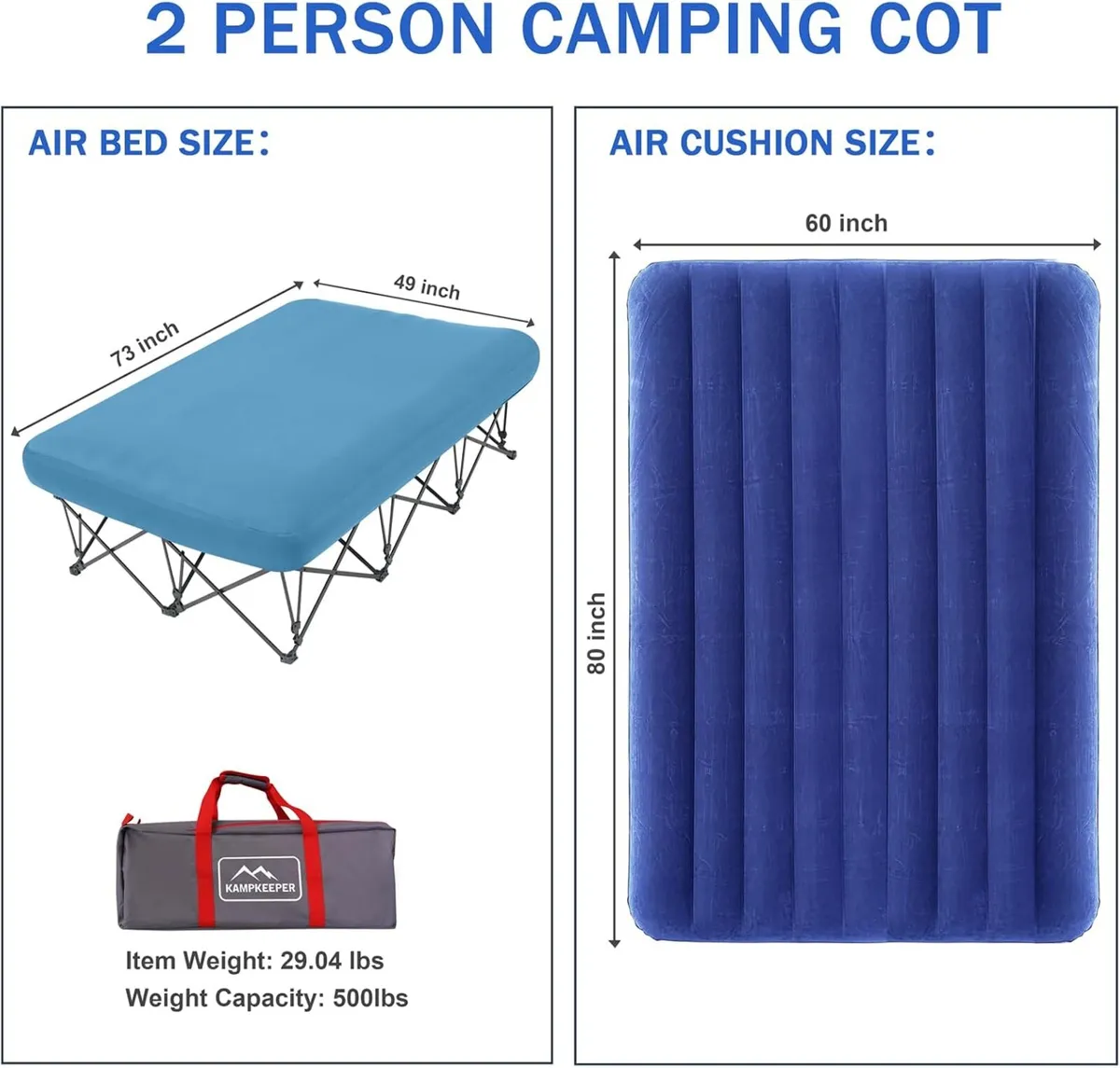1-2 Person Camping Cot Folding Bed with Inflatable - Image 3