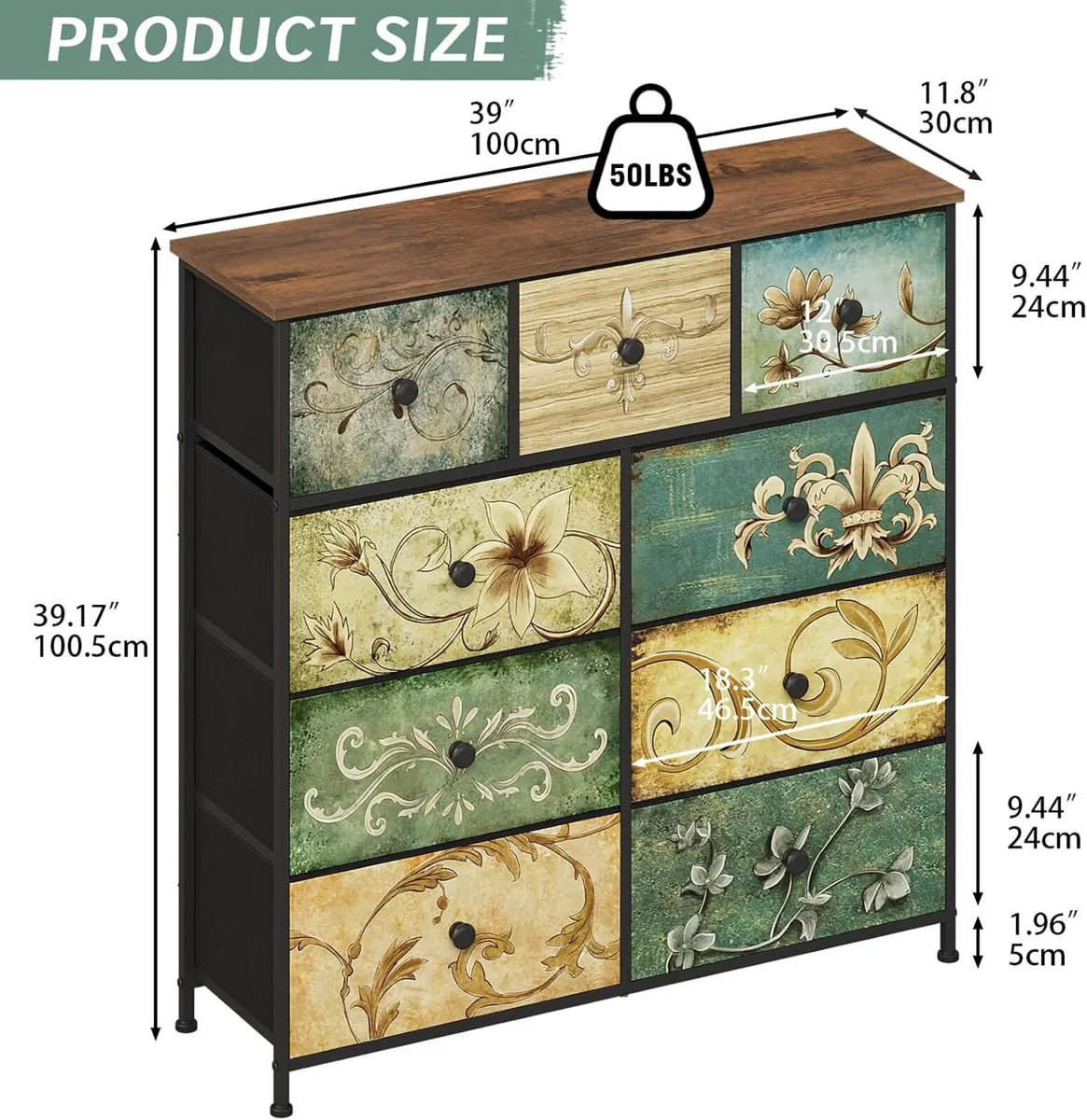 Dresser with Drawer for Bedroom 9 Fabric Drawers - Image 3