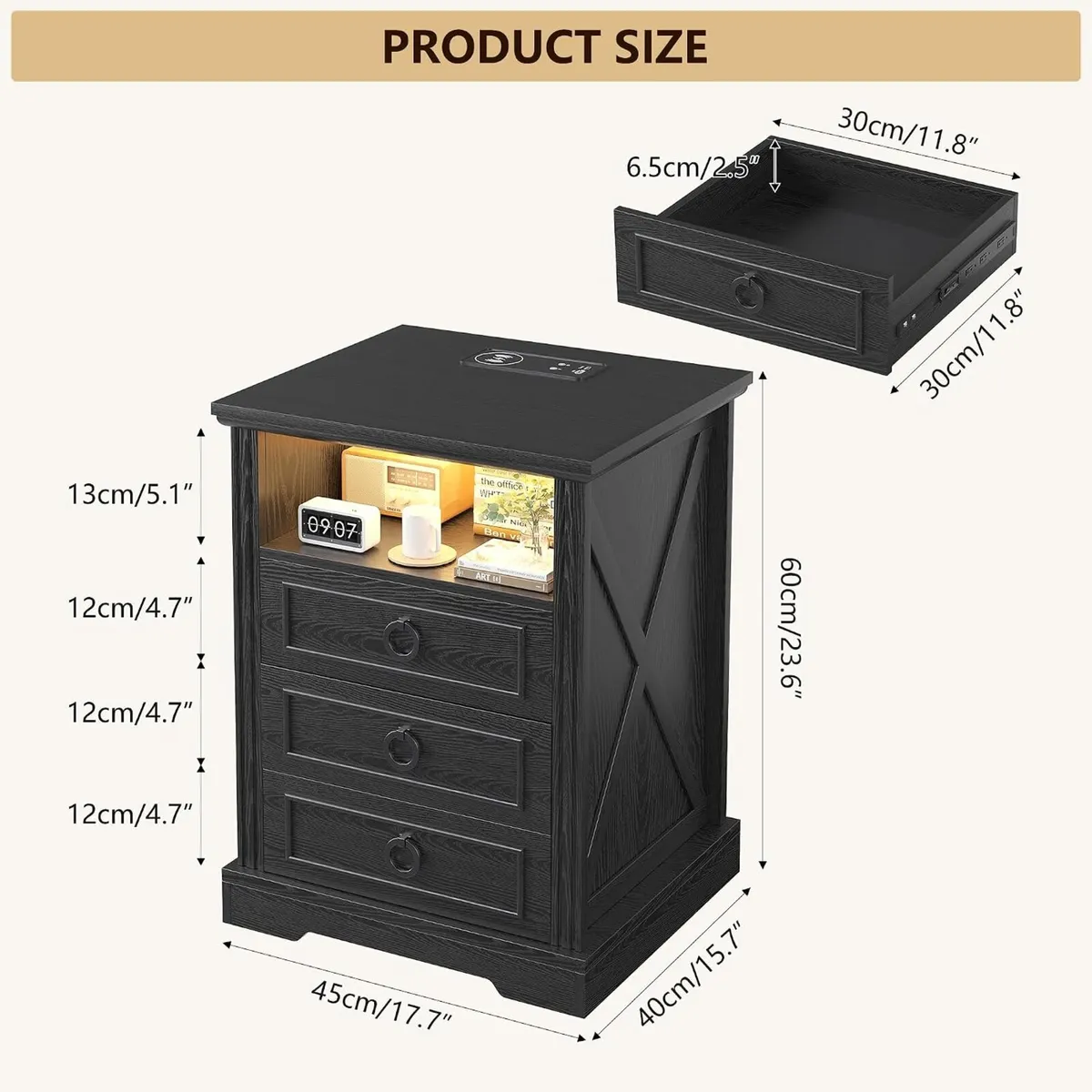LED Bedside Table with Charging Station - Image 2