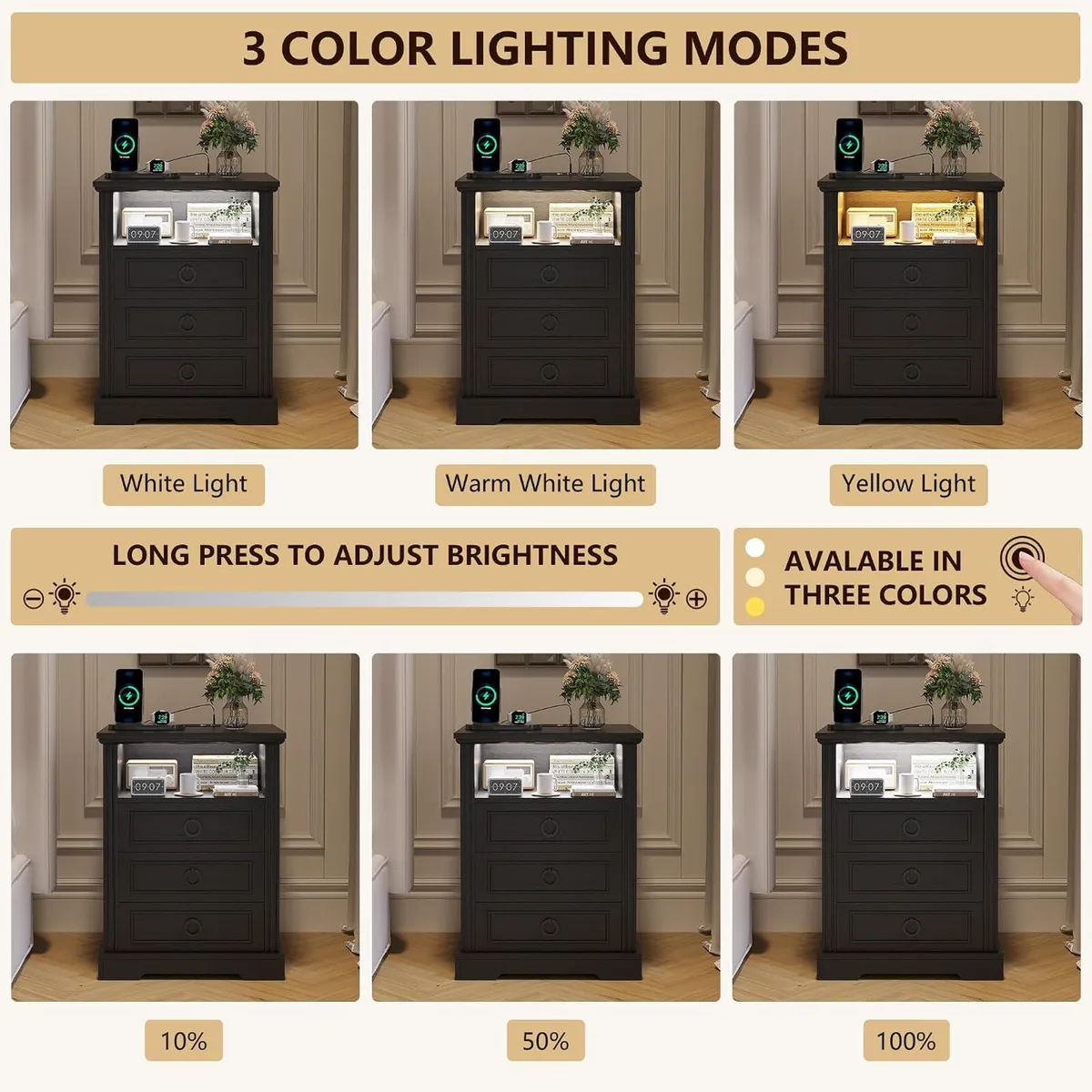 LED Bedside Table with Charging Station - Image 3