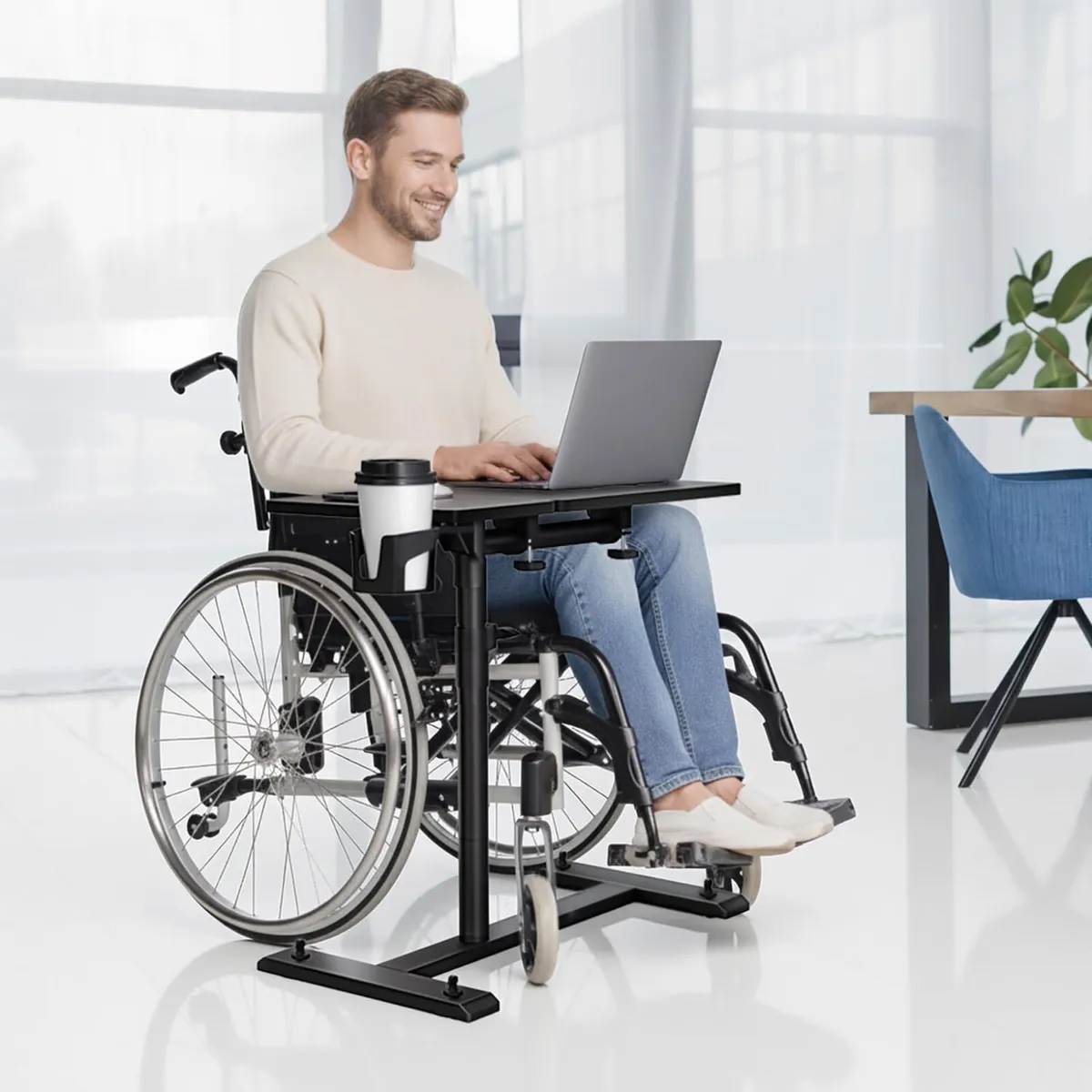 Overbed Table with Wheels Height Adjustable - Image 2
