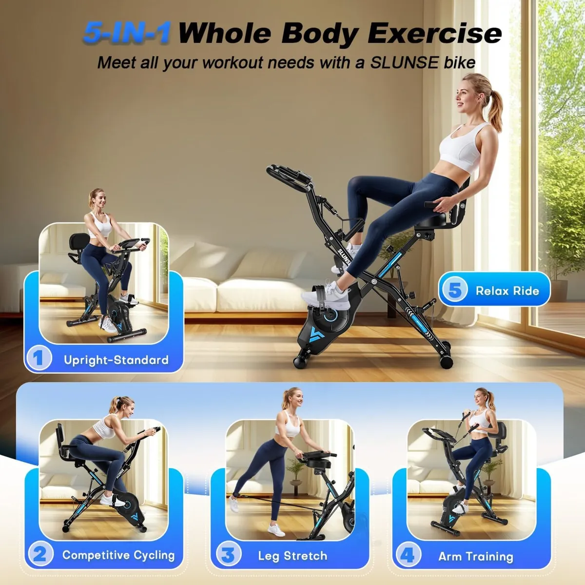 Exercise Bike 5-In-1 Quiet Folding Bikes for Home - Image 2