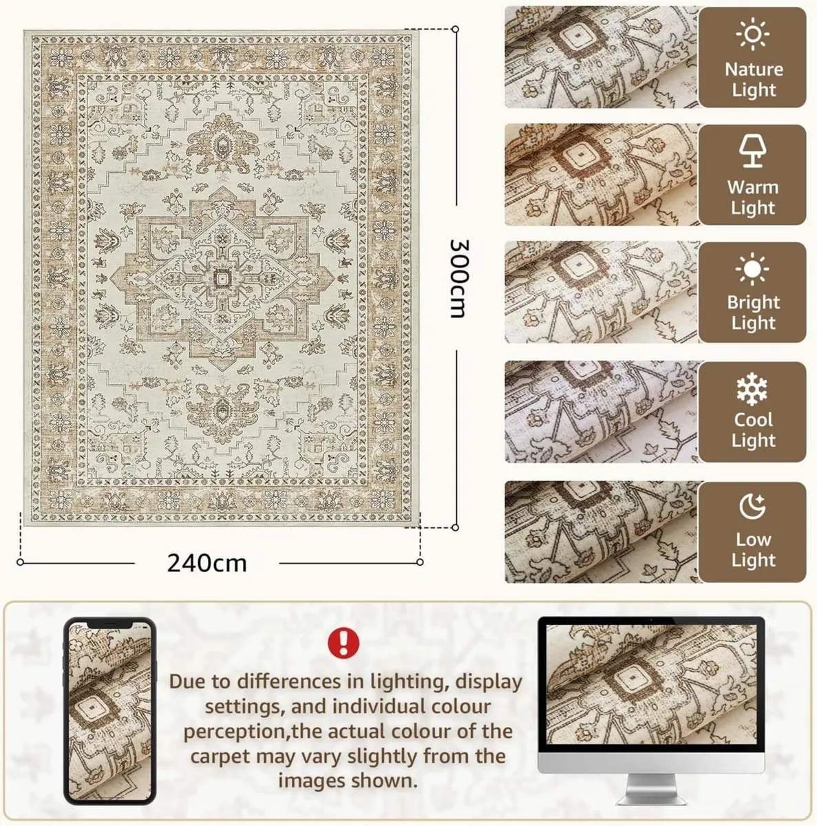 Vintage Taupe Rugs Bedroom 240x300 Washable Stain - Image 2
