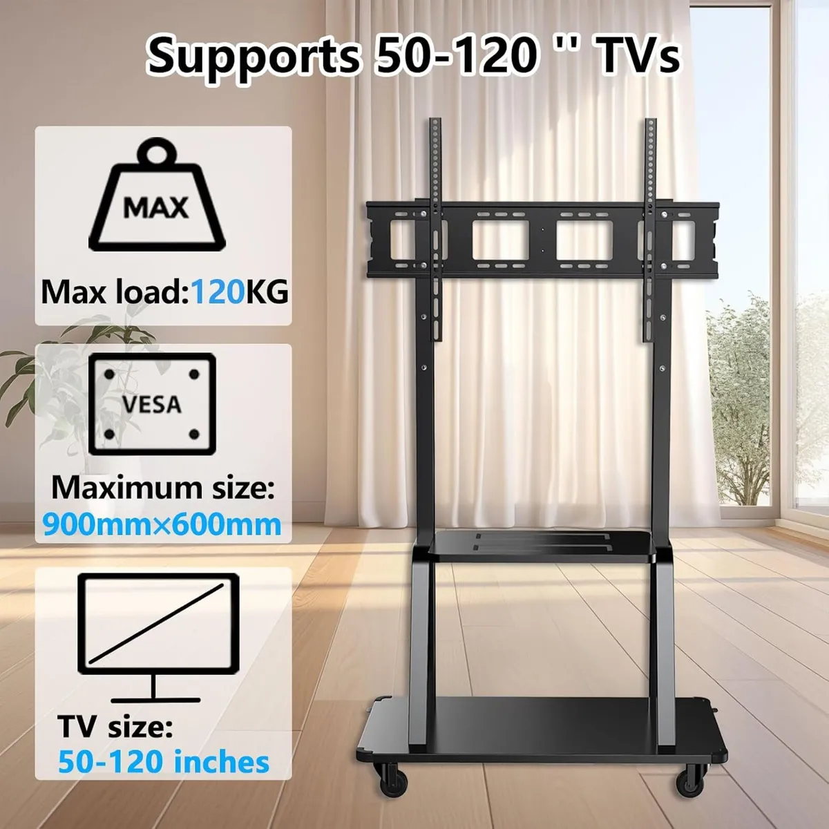 Mobile TV Stand with Casters 50-120 Inch Height - Image 2